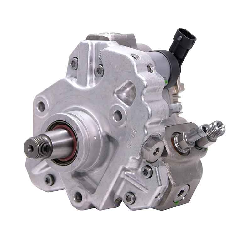 A new Duramax CP3 fuel pump for 2006-2010 models, showing the side view with multiple ports and a silver metallic finish.