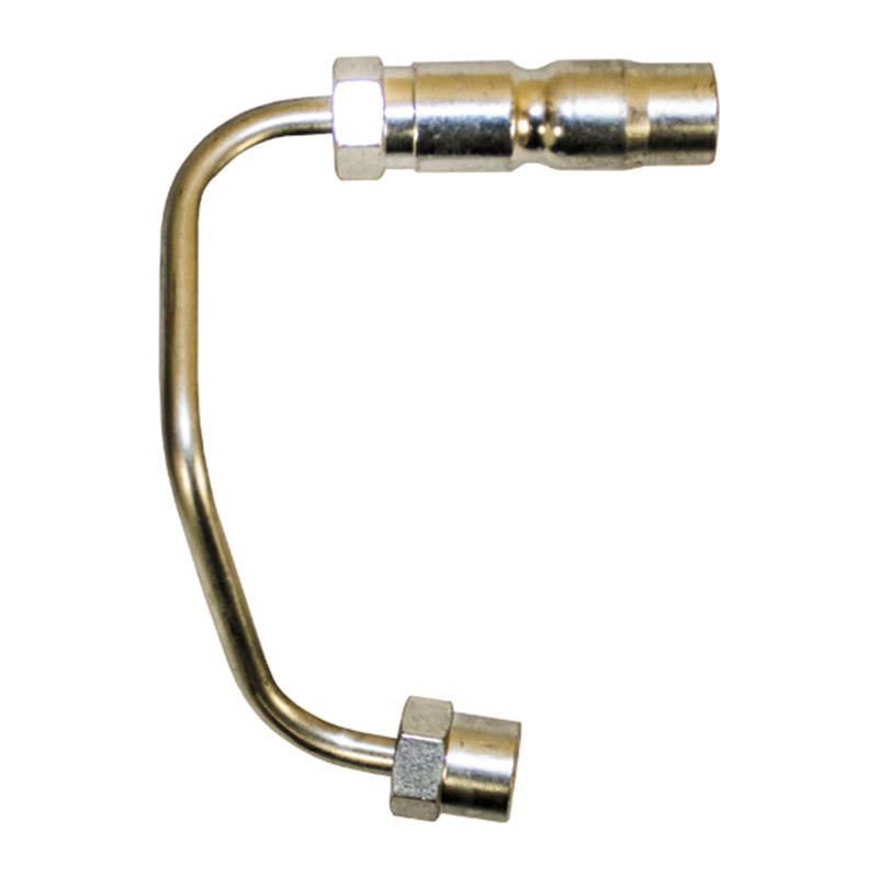 A metal duramax injection line cylinder with a hose attached, primarily for vehicle parts and accessories.